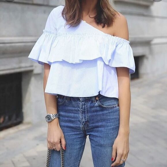 Zara Stripe off the shoulder top - Picture 1 of 10